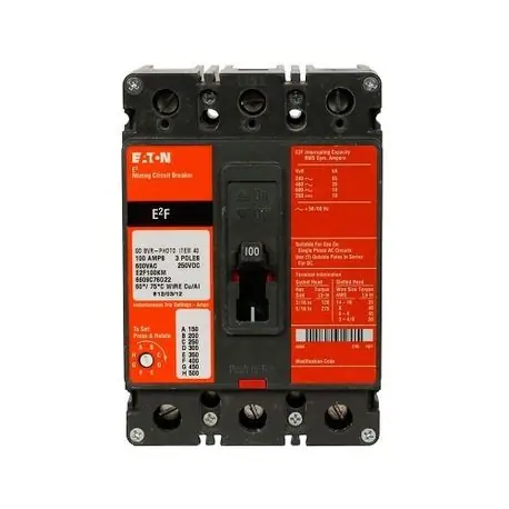 EATON SERE2F100KM-094 Mining Molded Case Circuit Breaker, 600 VAC/250 VDC, 150-500 Trip Rating, 100 A, 3 Pole, Type E2F
