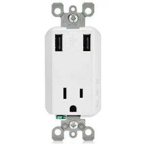 Leviton T5631-2W Combination Tamper-Resistant Receptacle USB Charger 15 Amp 125 Volt