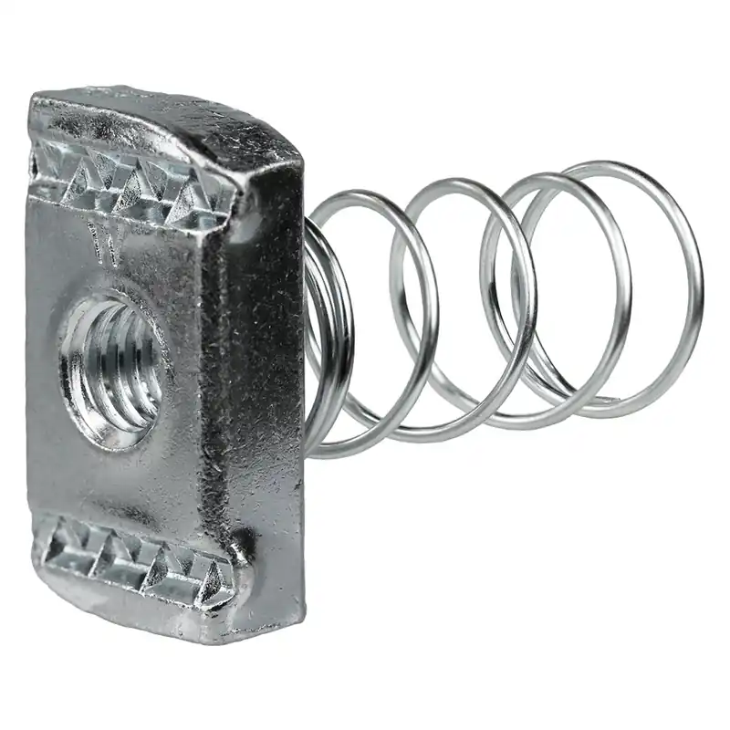 LH Dottie SSN25 Standard Spring Nut, Steel Construction, Zinc Plated Finish, 1/4 in Size