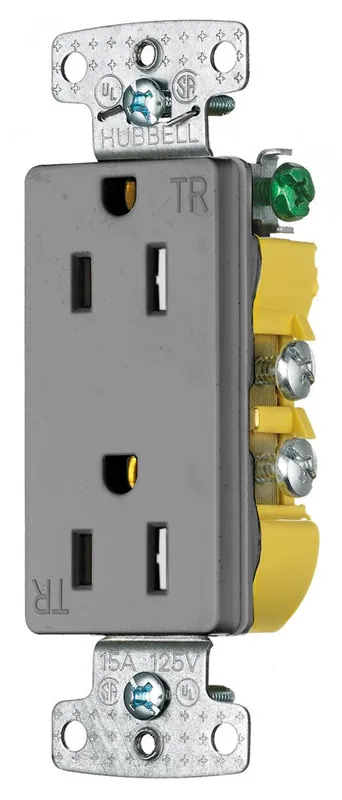 Hubbell RRD15SGYTR Receptacle, 15A 125V, Duplex