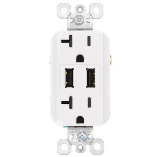 Pass & Seymour TR5362USBBK Fed Spec Grade USB Charger with Tamper Resistant Black 20 Amp Duplex Receptacles