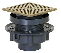 Sioux Chief 833-3PNQH FinishLine 833 Series 3 in. Hub PVC Floor Drain Assembly with 6-1/2 in. Square Nickel Bronze Grate and Ring and Strainer