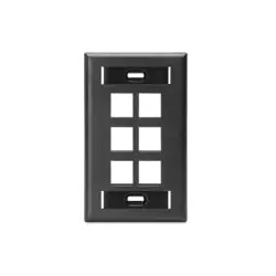Leviton 42080-6ES Single-Gang QUICKPORT Wall Plate with ID Windows, 6-Port, Black