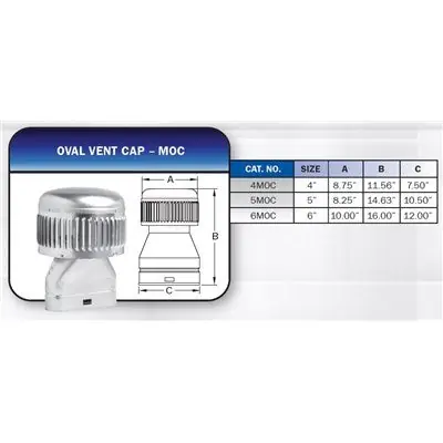 Metal-Fab 4MOC Oval Vent Cap, 4 in Duct, 11.65 in H, Aluminum