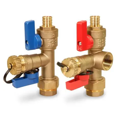 Everflow FTGV-ISO1-P-KIT-LF 1 PEX Hot & Cold Tankless Water Heater Isolation Valve with Pressure Relief Valve Lead Free
