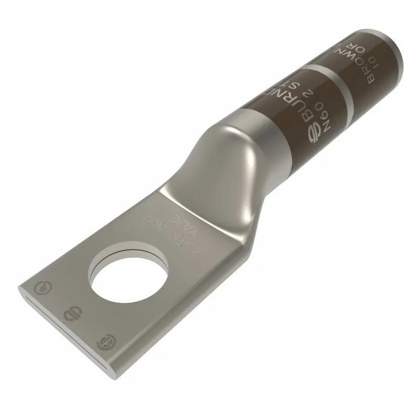Burndy YA2CTC38 2 AWG CU, One Hole, 3/8 Stud Size, Long Barrel, Internal Chamfer, Tin Plated, UL/CSA, 90?C, Up to 35kV,BROWN Color Code, 10 Die Index.