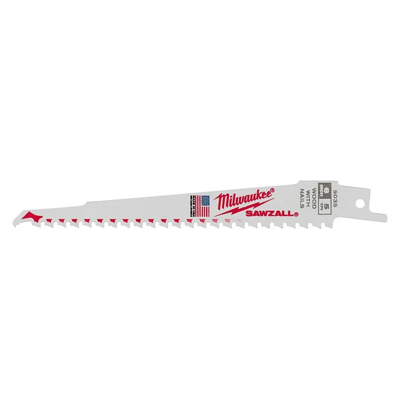 Milwaukee 48-00-5035 Nail Embedded Wood Cutting Reciprocating Saw Blade 6 Length 5pk