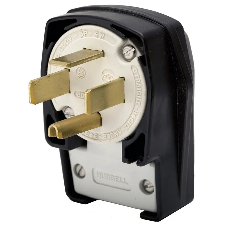 Hubbell HBL9462C 60 Amp 125/250 Volt 3-Pole 4-Wire NEMA 14-60P Black Nylon Straight Blade Angle Plug