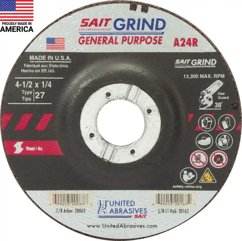 United Abrasives Sait 20063 4-1/2 x 1/4 7/8 Metal Grinding Wheel