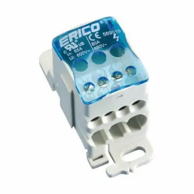 nVent 569010 UD80A ERICO Distribution Block DIN Mount 1Pole Gangable 85AMP 600V UL