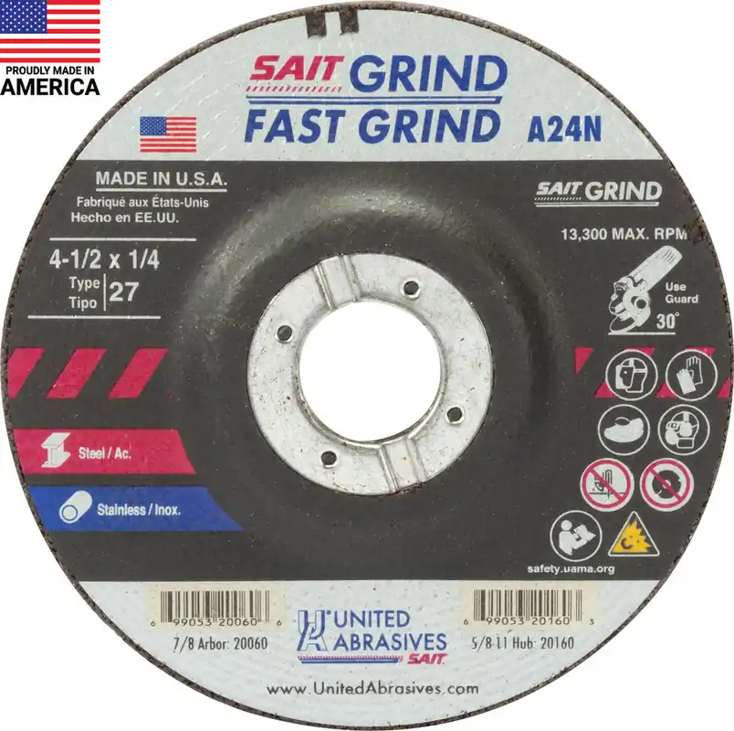 United Abrasives Sait 20060 Metal Grinding Wheel 4-1/2 x 1/4 7/8