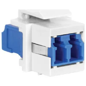 Hubbell Premise Wiring SFFLCSBW Keystone Fiber Adapter Zirconia Ceramic Sleeve Blue/White LC Duplex Connector 0.7 H x 3.4 W x 7.8 D in. Flush Mount