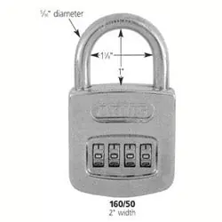 ABUS 160/50C12811 Padlock, Combination, 4-Dial, Resettable, 2 Width, 1 Clearance, Steel, Chrome Plated