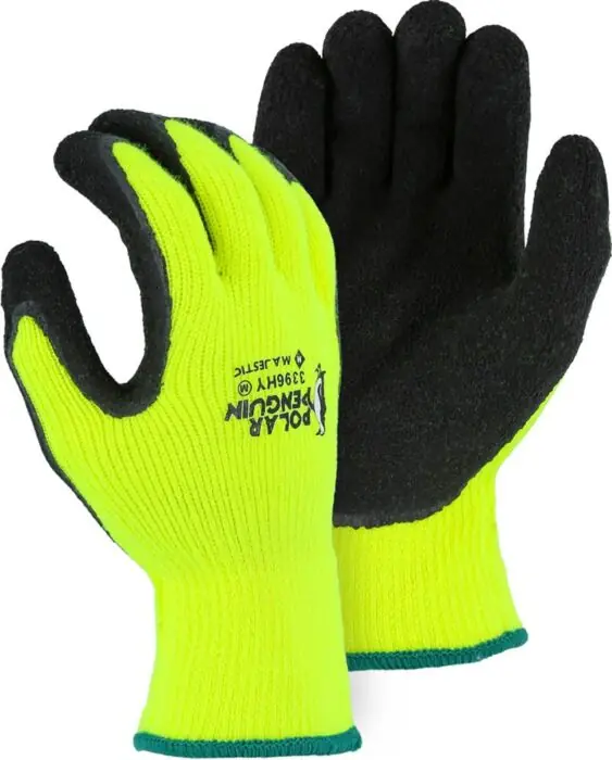 Majestic Glove 3396HY/11 Rubber Palm, Winter HV Yellow Knit, XL
