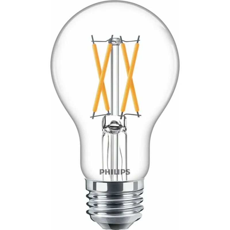 PHILIPS 549493 A-Shape LED Lamp, A19, E26, 8W, 800 LM, 2700/2200K, 90 CRI, 120V, Dimmable