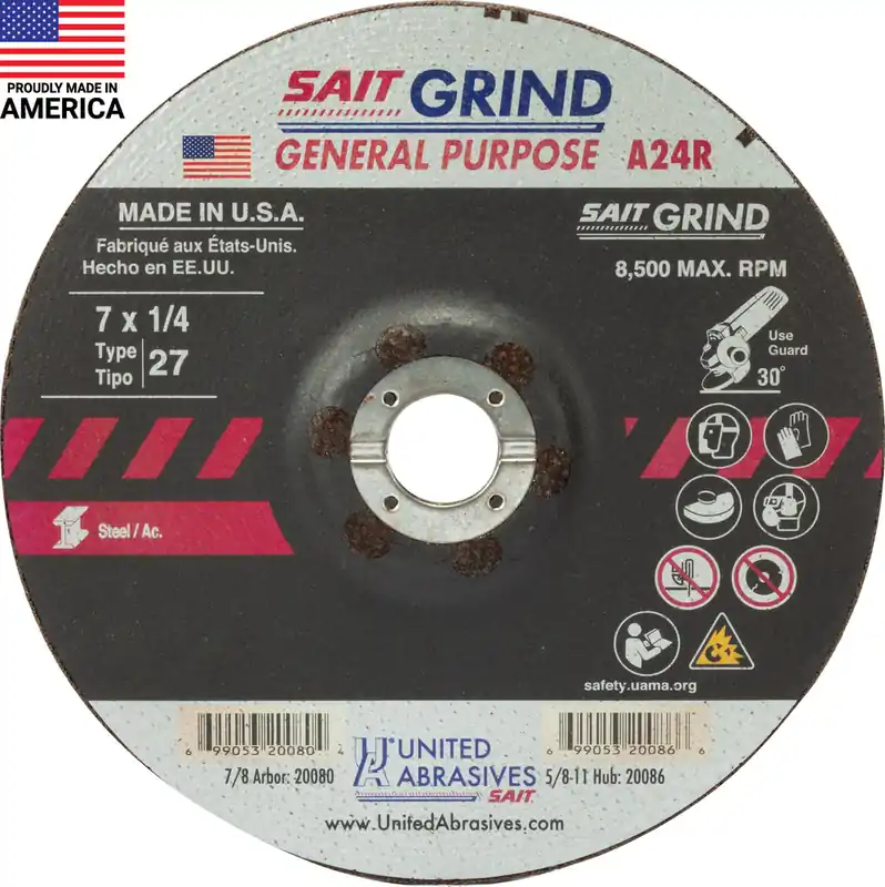 United Abrasives SAIT 20080 United Abrasives SAIT 7X1/4 7/8 Metal Grinding Wheel