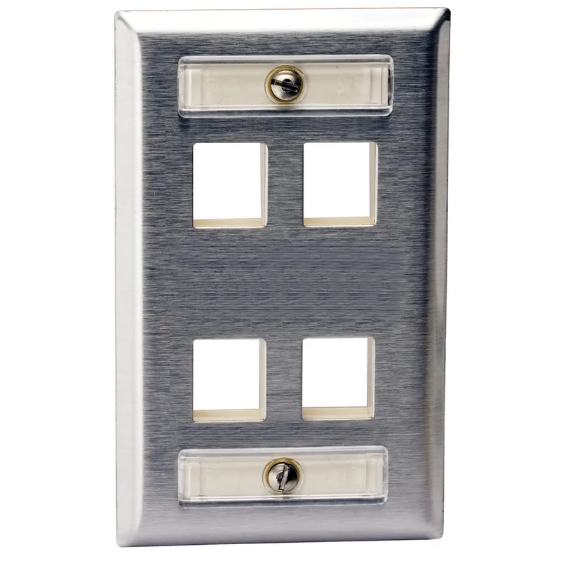 Hubbell SSFL14 HWD Wiring Device-Kellems SSFL14 Rear Load Standard Stamped Keystone Faceplate 1 Gang 4 Ports