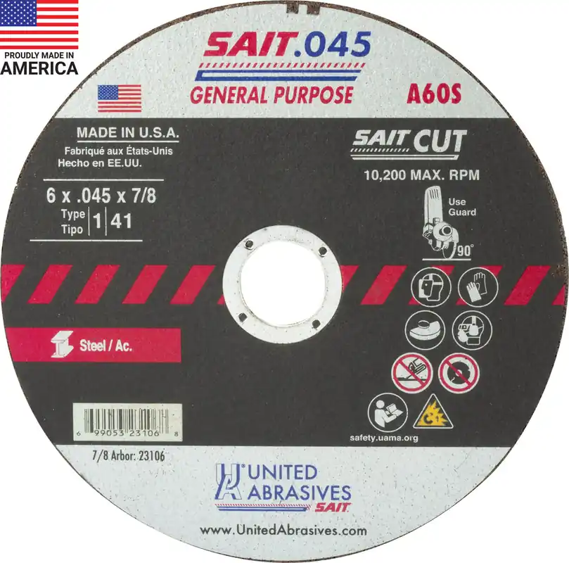 United Abrasives Sait 23106 6 x .045 7/8 A60S Metal Cut-Off Wheel