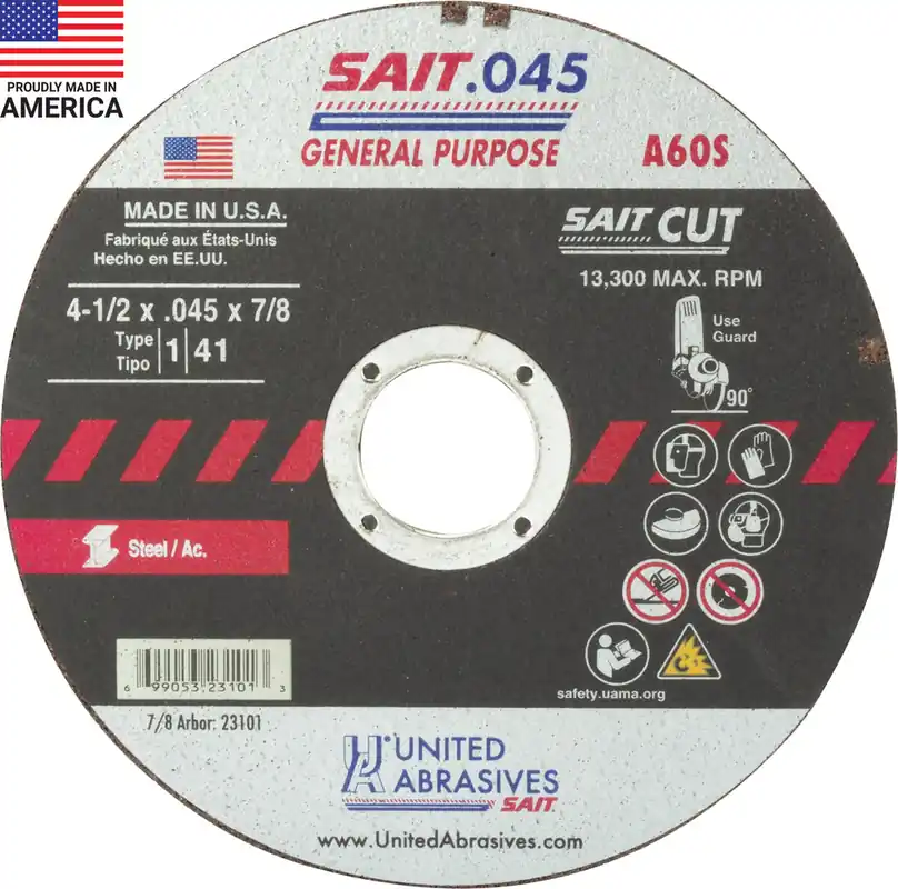 United Abrasives SAIT 23101 United Abrasives Sait 4-1/2 x .045 7/8 A60S Metal Cutting Wheel