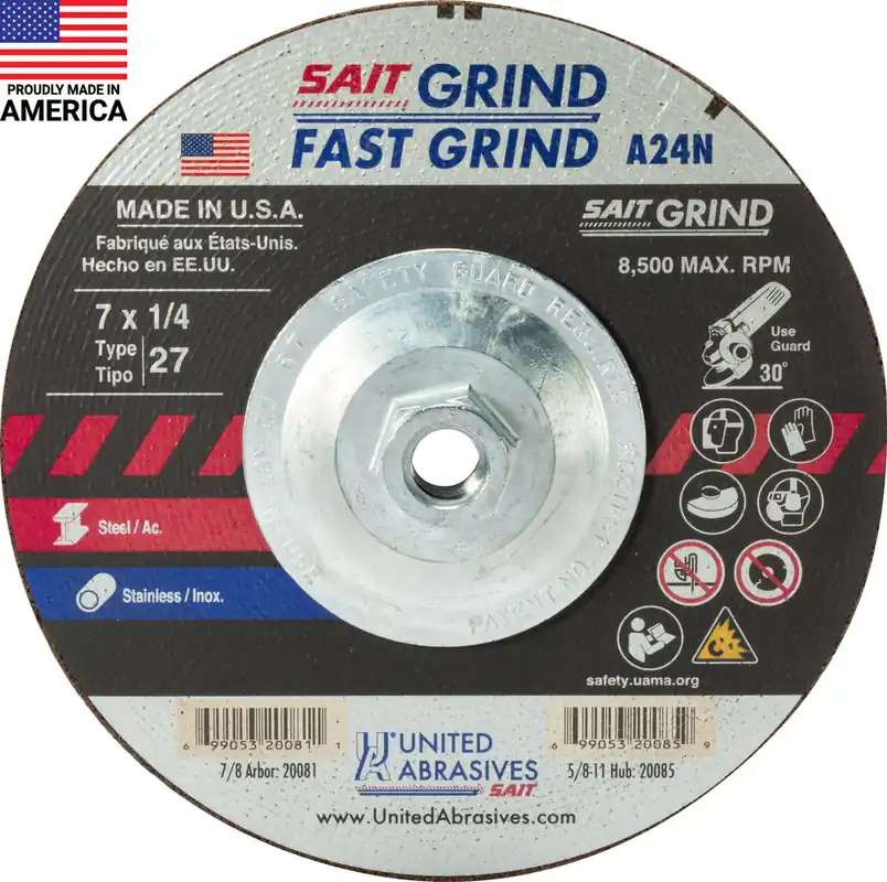 United Abrasives Sait 20085 7 x 1/4 5/8 Metal Grinding Wheel