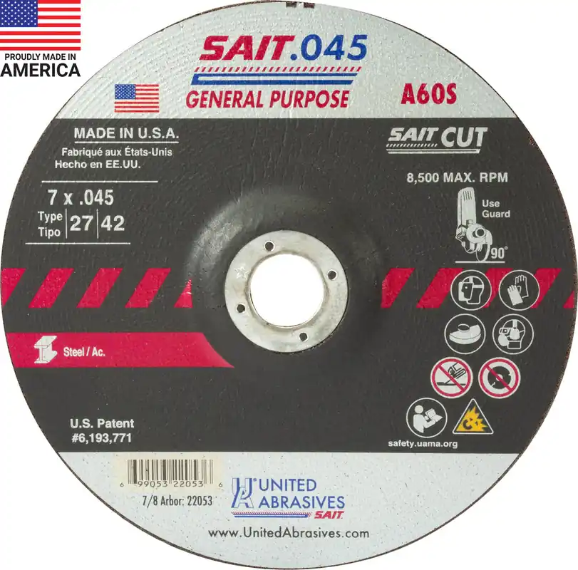 United Abrasives SAIT 22053 7 x .045 7/8 Metal Cut-Off Wheel Depressed Hub