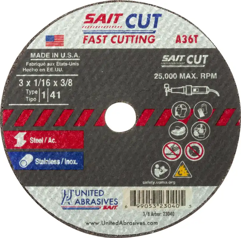 United Abrasives Sait 23050 Cutting Wheel, 3In x 0.35In x 3/8In