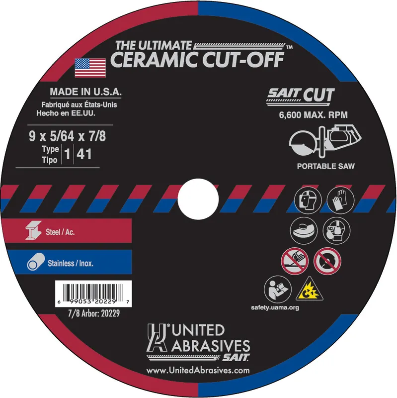United Abrasives SAIT 20229 The Ultimate Ceramic Cut 9 x 5/64 x 7/8 TM Type 1