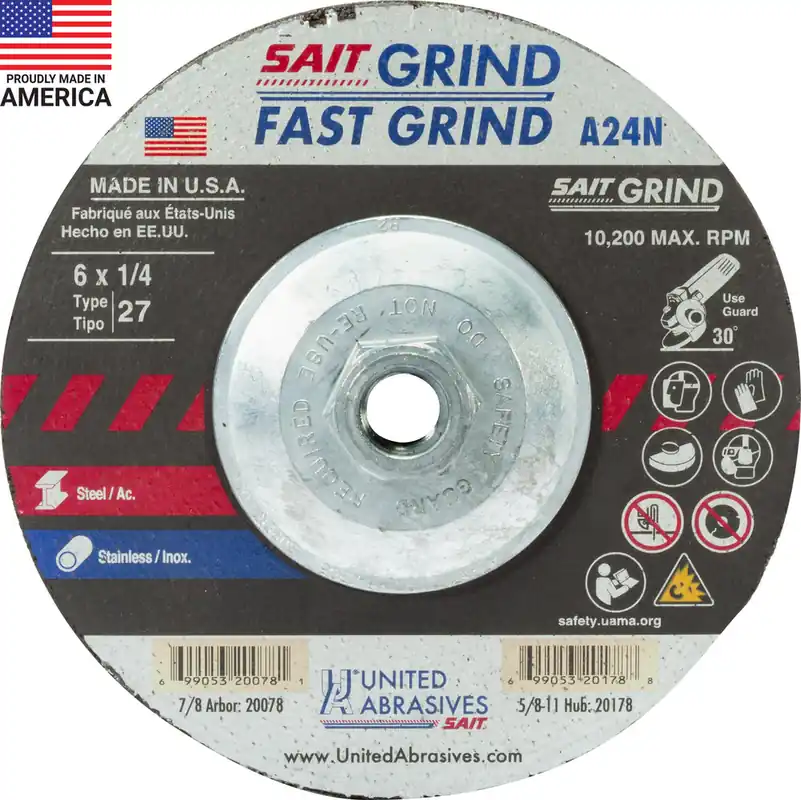 United Abrasives Sait 20178 Grinding Wheel 6 Inch x 1/4 Inch x 5/8 Inch-11