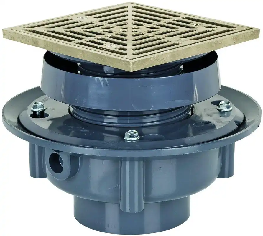 Sioux Chief 833-25PNQ FinishLine 2 In. Hub PVC Floor Drain Assembly With 6-1/2 In. Square Nickel Bronze Grate