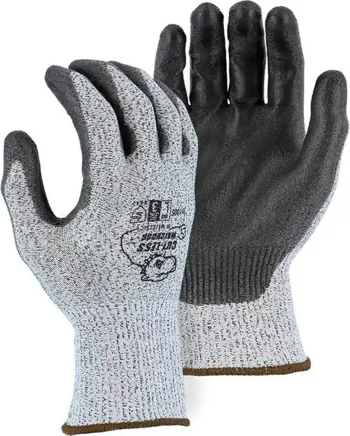 majestic glove 35-1305/s gry hppe knt,gry pu plm,ce3,wht,s