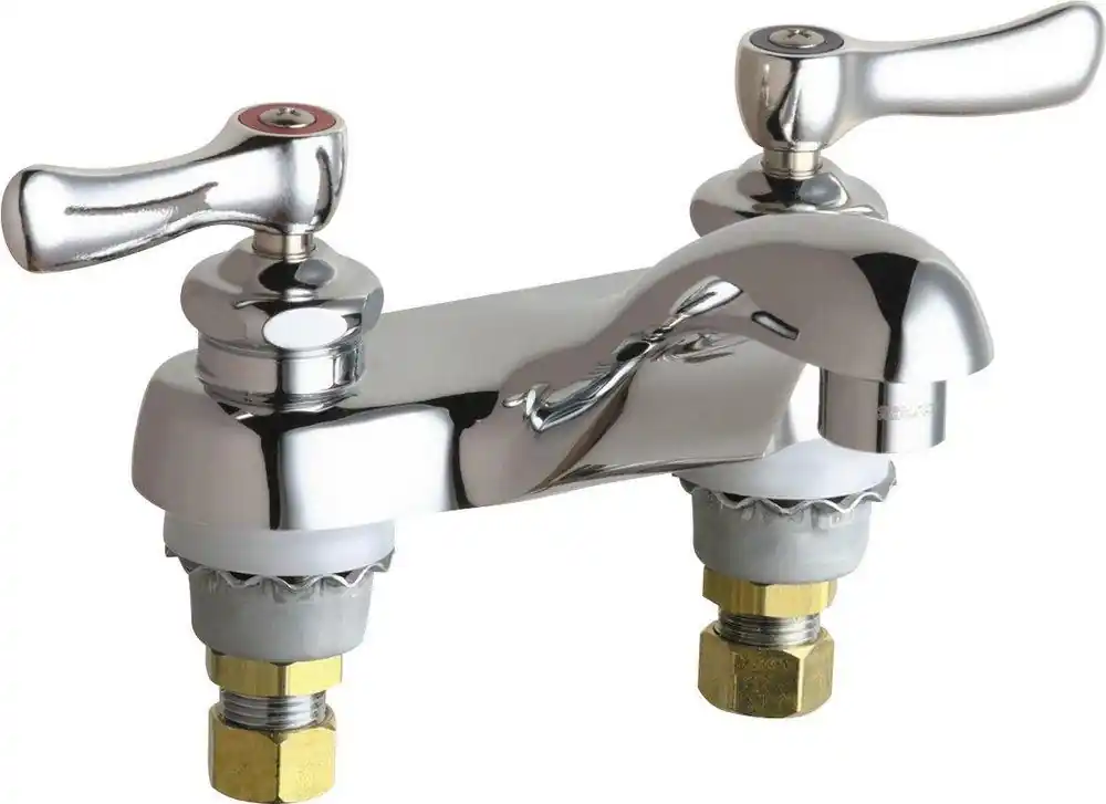 Chicago Faucets 802-VE39VPABCP Two Handle Centerset Bathroom Sink Faucet in Polished Chrome