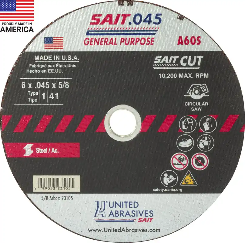 United Abrasives SAIT 23105 Metal Cutoff Wheel 6X.045 5/8