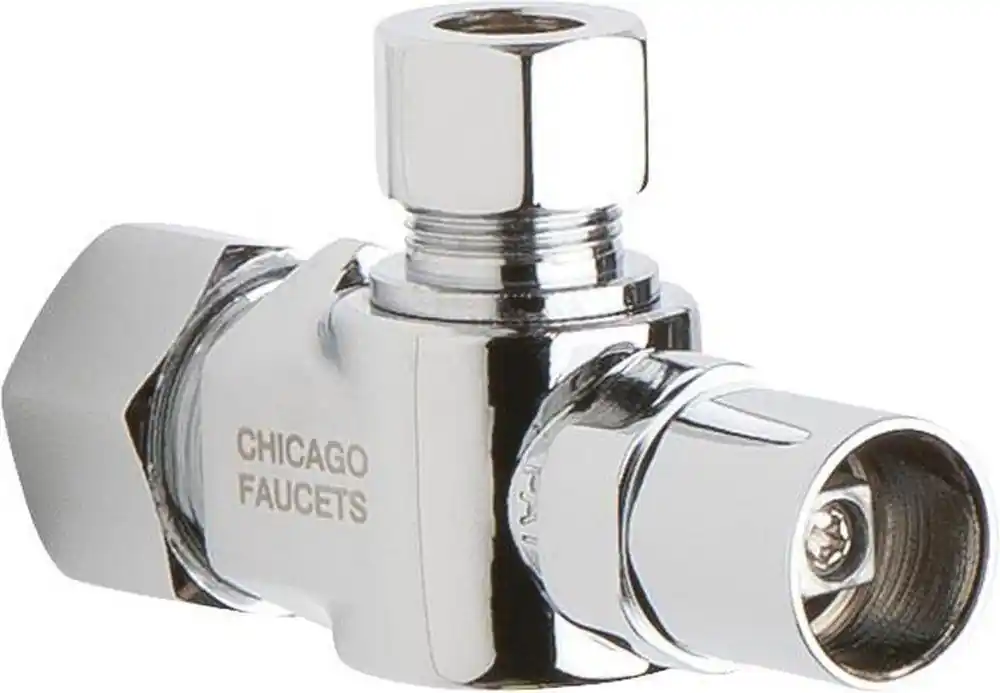 Chicago Faucets STB-31-00-AB 1-Hole Angle Stop Ball Valve with Loose Key Handle with 5/8 in. Inlet and Tee Handle in Chrome-Plated