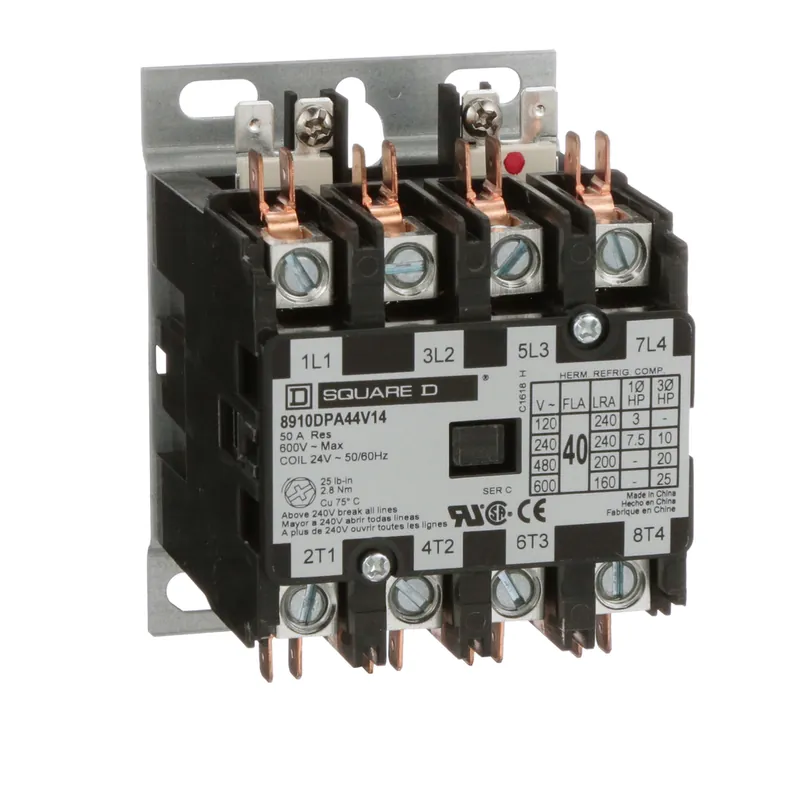 Square D 8910DPA44V14 Non-Reversing Definite Purpose Contactor 40 Amp 24 VAC