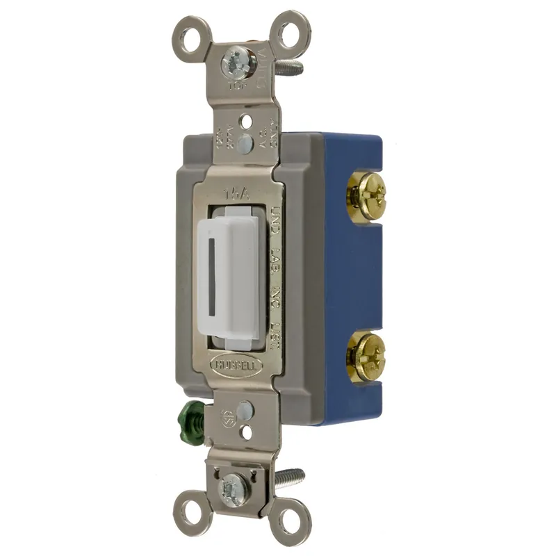 Hubbell HBL1201LW SP TOG, IND GRD, 15A 120/277V, LK, WH