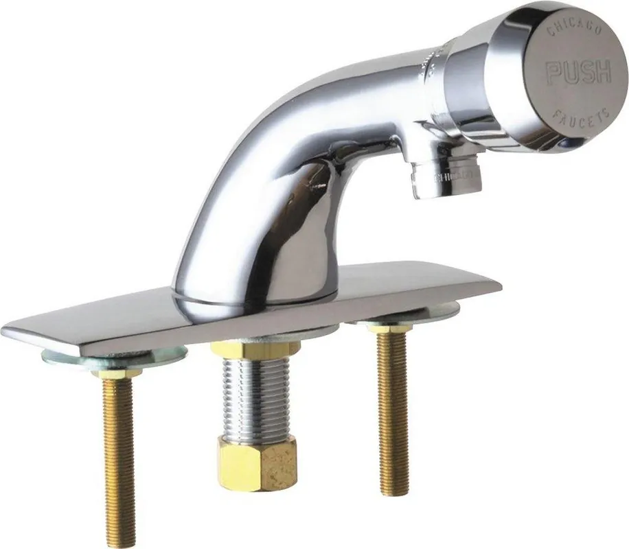 Chicago Faucets 857-E2805-665PSHAB Single Handle Centerset Metering Bathroom Sink Faucet in Polished Chrome
