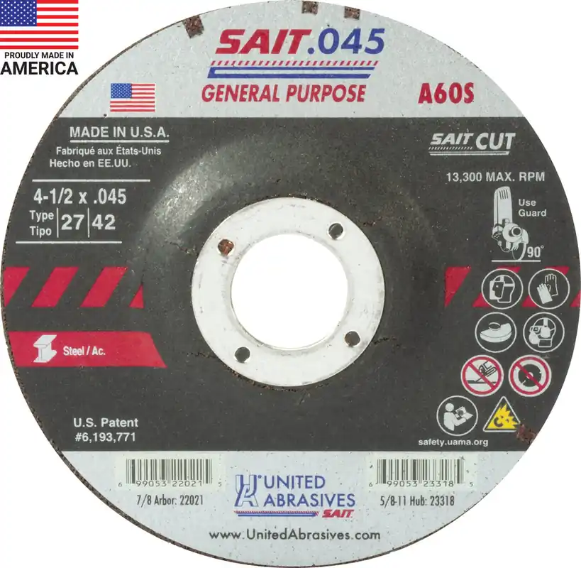 United Abrasives Sait 22021 Right Angle Cut-Off Wheel 4-1/2 Inch