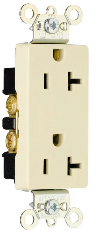 Pass & Seymour 26352I Heavy-Duty Decorator Spec Grade Duplex Receptacle Back & Side Wire 20Amp 125Volt Ivory