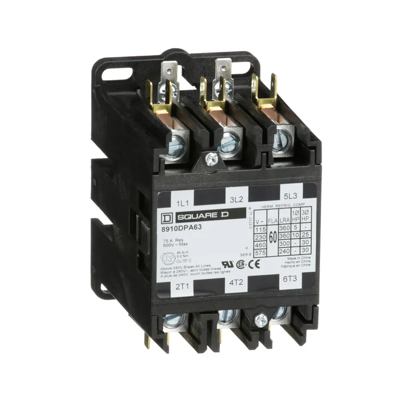 Square D 8910DPA63V06 Non-Reversing Definite Purpose Contactor 440/480 VAC 60 Amp 3-Pole