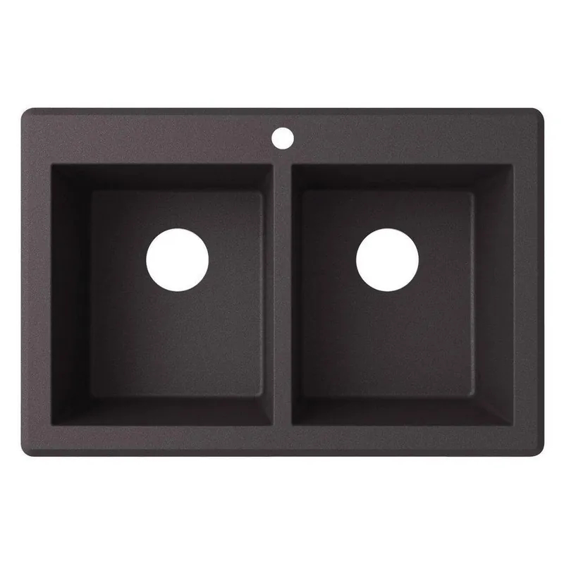Swan Corporation QZ03322SQ.077 Stainless Steel Double Bowl Drop-in and Stainless Steel Undermount Bowl Kitchen Sink in Nero
