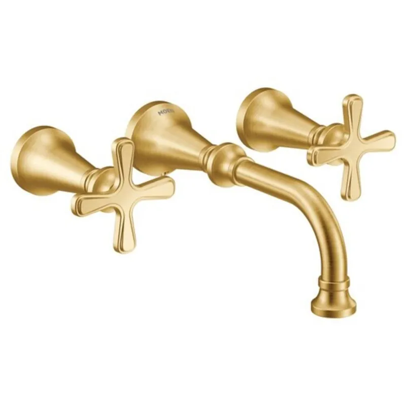 Moen TS44105BG Colinet Two Handle Wall Mount Widespread Bathroom Sink Faucet in Brushed Gold