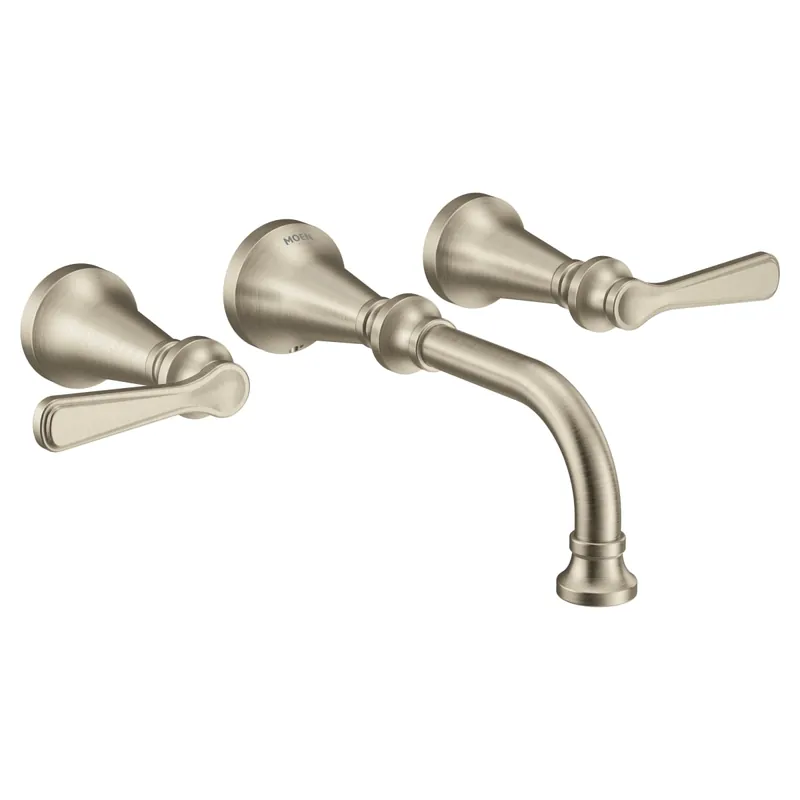 Moen TS44104BN Colinet Traditional Lever Handle Wall Mount Bathroom Faucet Trim, Valve Required, in Brushed Nickel