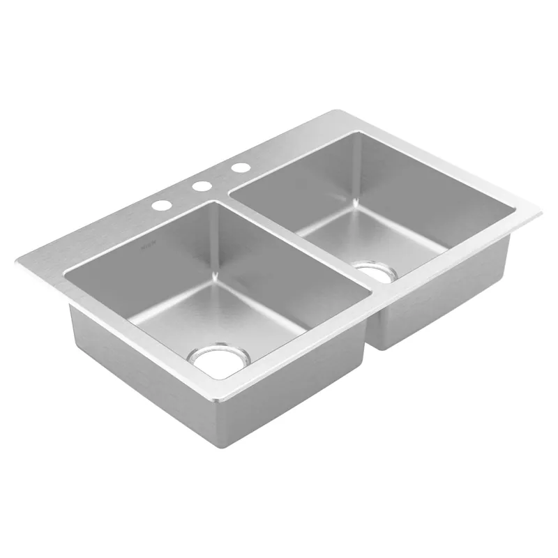 Moen GS202683 Moen Prep 33x22 Stainless Steel 20 Gauge Double Bowl Drop In Sink