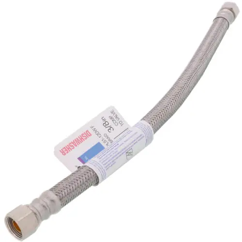 Plumbshop PLS1-12DWF 12 Braided Stainless Steel Dishwasher Connector w/ Flag Label 3/8 x 3/8 Compression Thread
