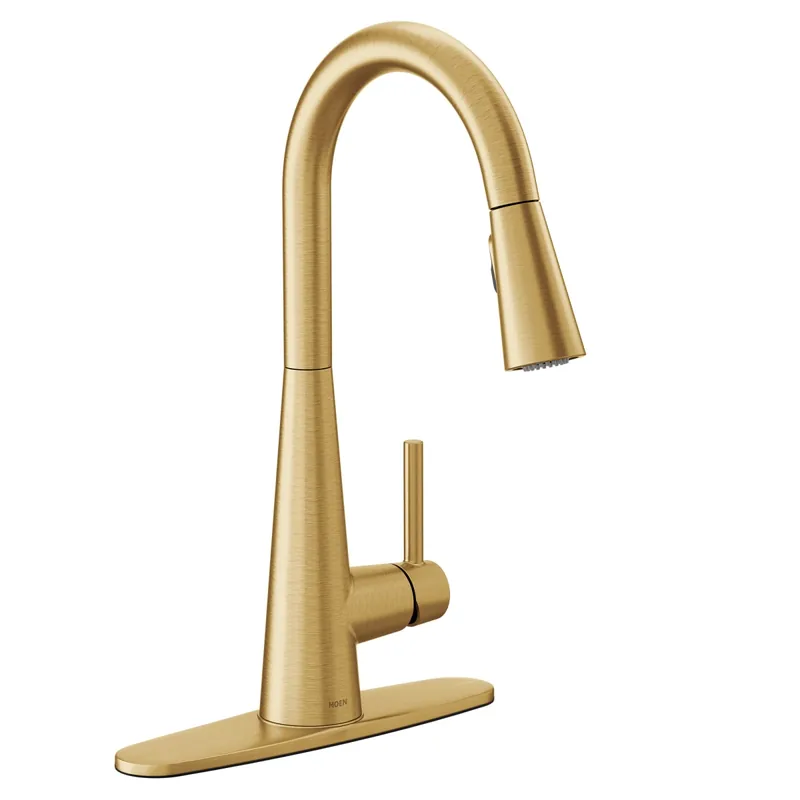 Moen 7864BG Sleek Single-Handle Pull-Down Sprayer Kitchen Faucet with Reflex and Power Clean in Brushed Gold