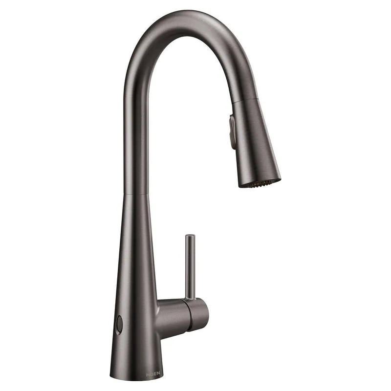 Moen 7864EWBLS Sleek MotionSense Wave Single Handle Pull Down Touchless Kitchen Faucet in Black Stainless