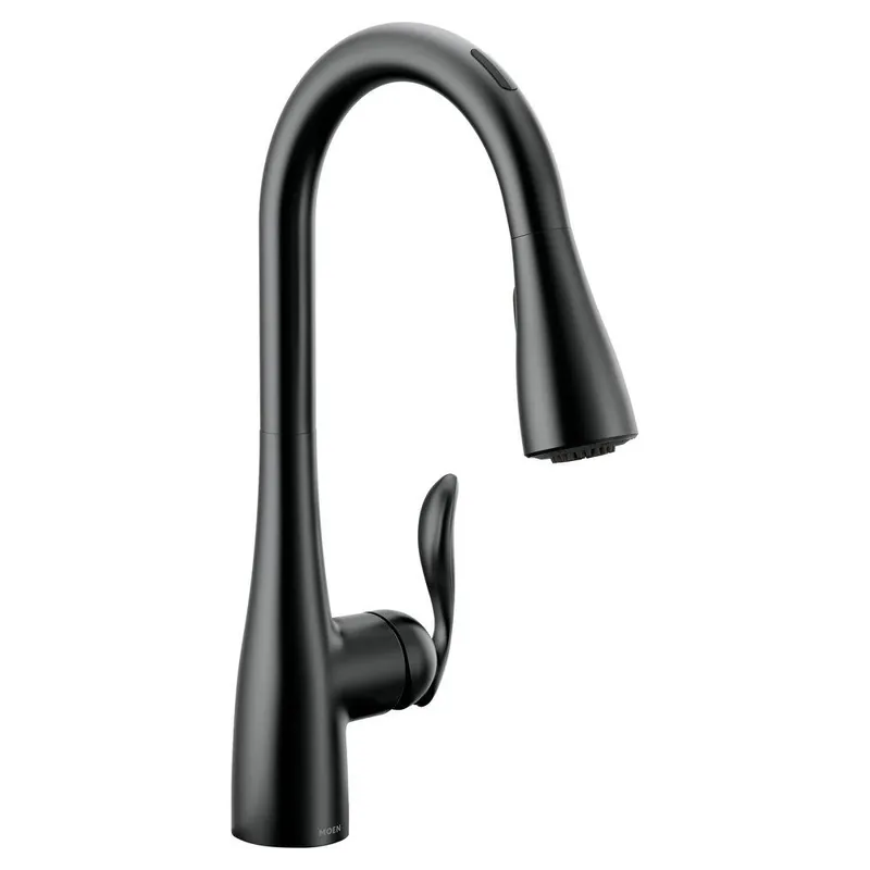 Moen 7594EVBL Arbor Single Handle Pull Down Touchless Kitchen Faucet with Voice Activation in Matte Black