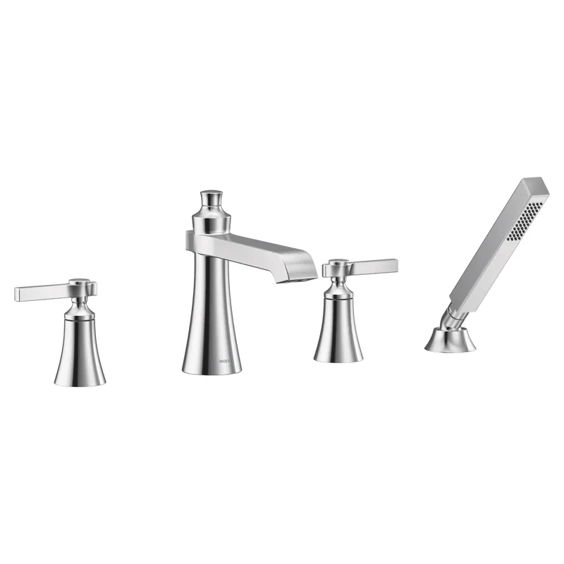 Moen TS928 Flara 2-Handle Deck-Mount Roman Tub Faucet Trim Kit with Handshower and Lever Handles in Chrome (Valve Sold Separately)