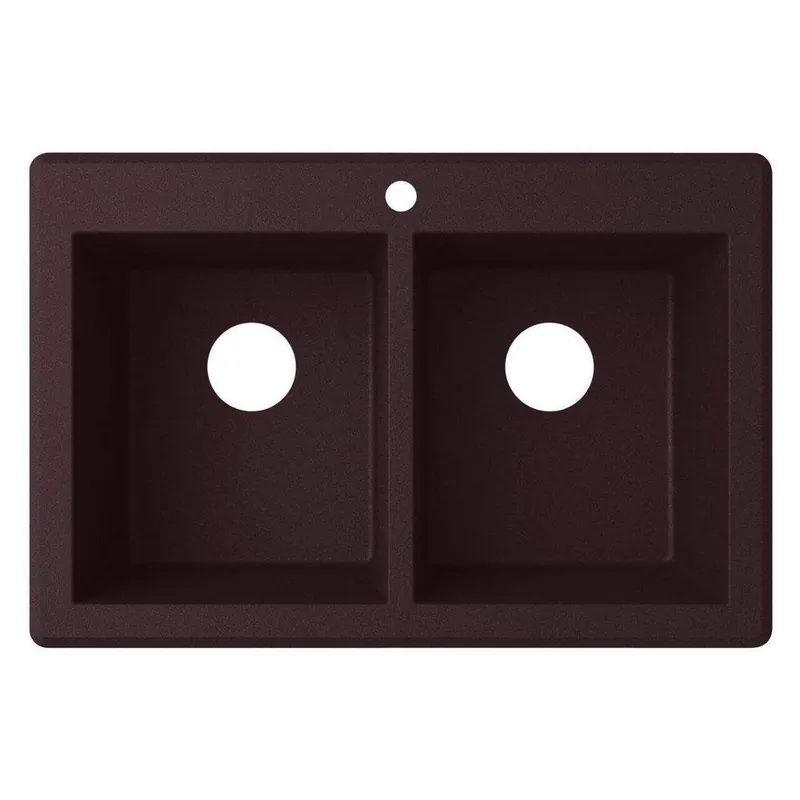 Swan Corporation QZ03322SQ.170 1 Hole Stainless Steel Double Bowl Undermount Rectangular Kitchen Sink in Espresso