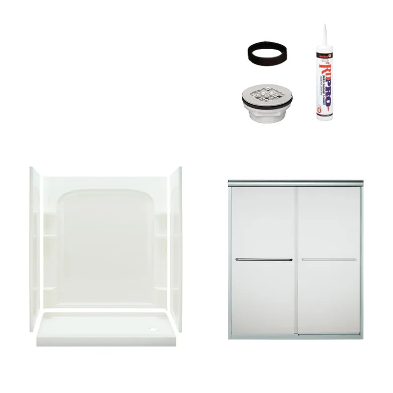 Multi Vendor Kit Parents 7217R-5475SF Shower Kit Right Hand White Shower Chrome Drain Door